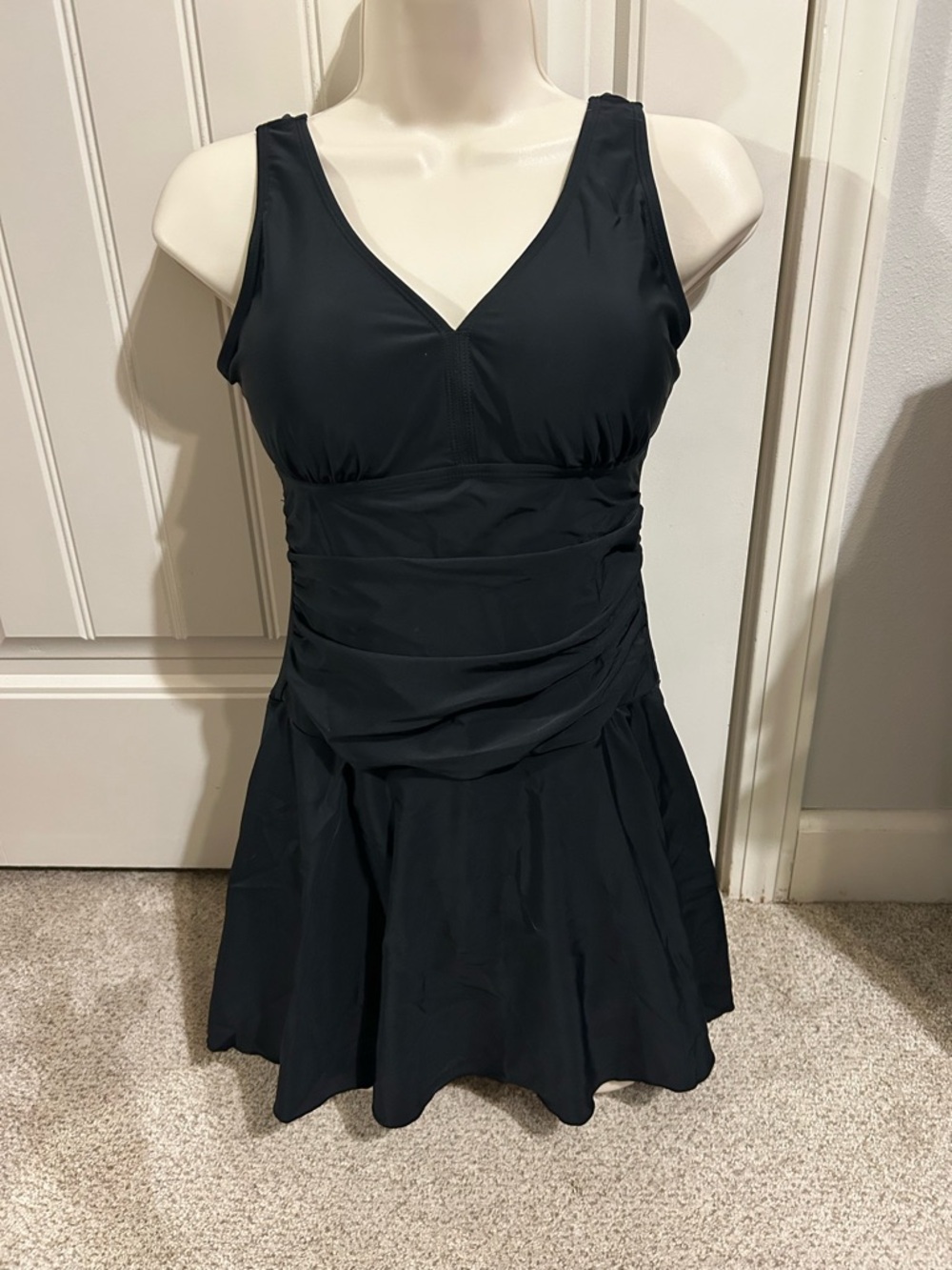NWT Shekini Skirted One Piece Swimsuit Swimdress Black Sz XS